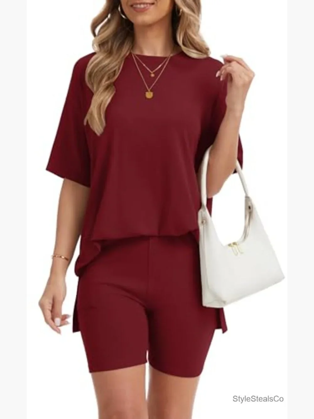 2 Piece Lounge Set Oversized Shirt Biker Shorts Matching Outfit